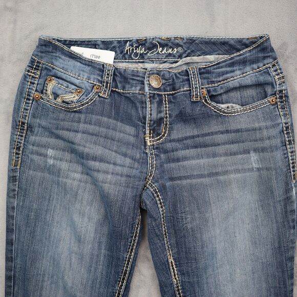 Ariya Jeans Pants Womens 6 Blue Bootcut Low Rise Button Stretch Dark Wash Denim - Picture 9 of 16